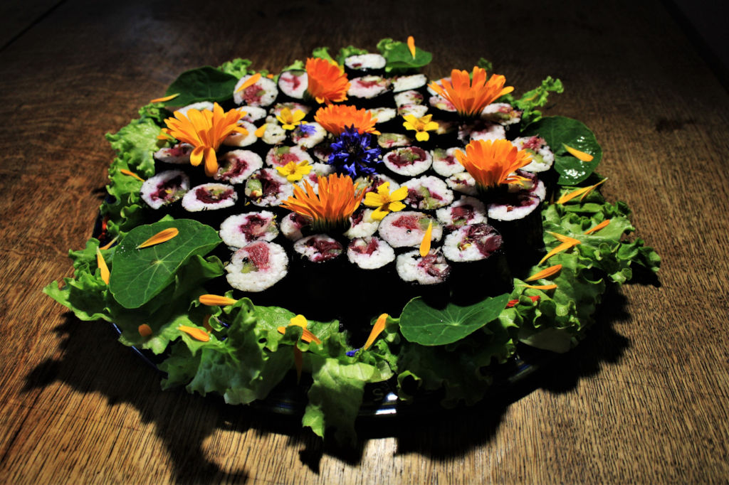 Bannière Couronne de plantes et fleurs comestibles et sauvage - Cuisine naturelle biologique du potager - Alimentation saine biologique et durable - Françoise Vagelli - le gout sauvage